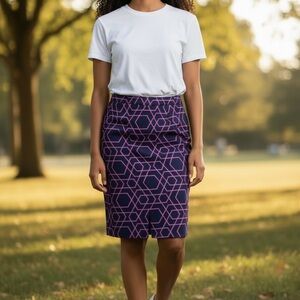 J. Crew Purple and Navy Blue Patterned Pencil Skirt